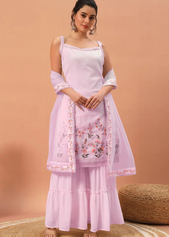 Light Pink Embroidered Gharara Suit