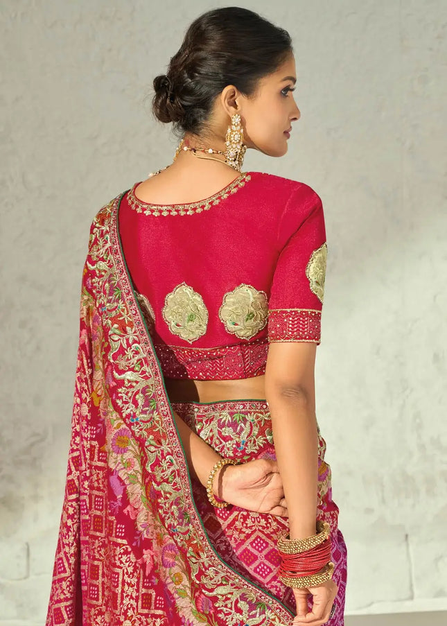 Pink Embroidered Saree