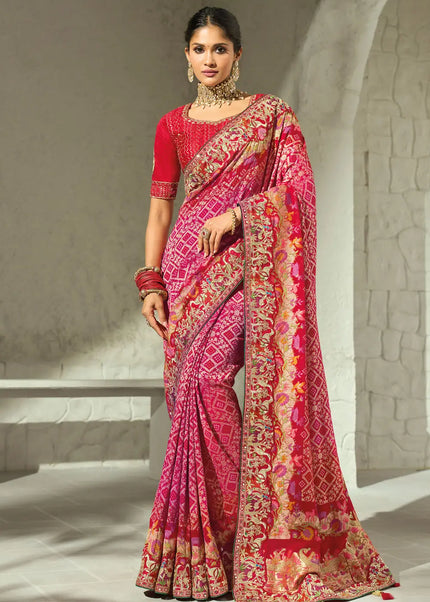 Pink Embroidered Saree