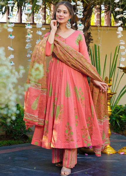 Pink Printed Anarkali Suit