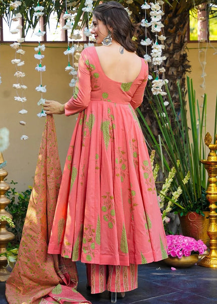 Pink Printed Anarkali Suit
