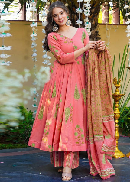 Pink Printed Anarkali Suit