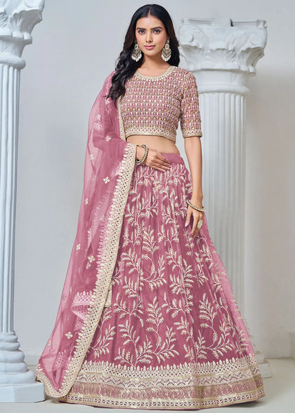 Pink Embroidered Lehenga Choli