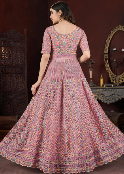 Peach Embroidered Anarkali Gown