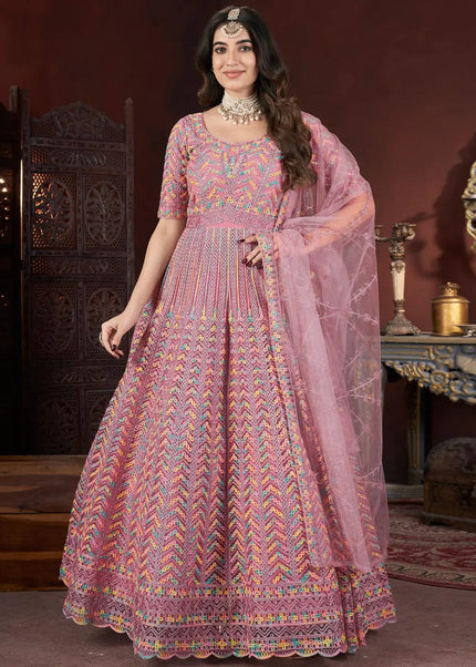 Peach Embroidered Anarkali Gown