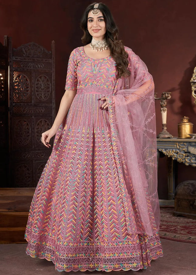 Peach Embroidered Anarkali Gown