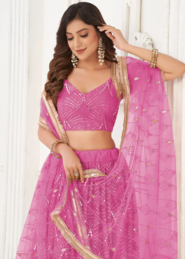 Pink Embroidered Lehenga Choli