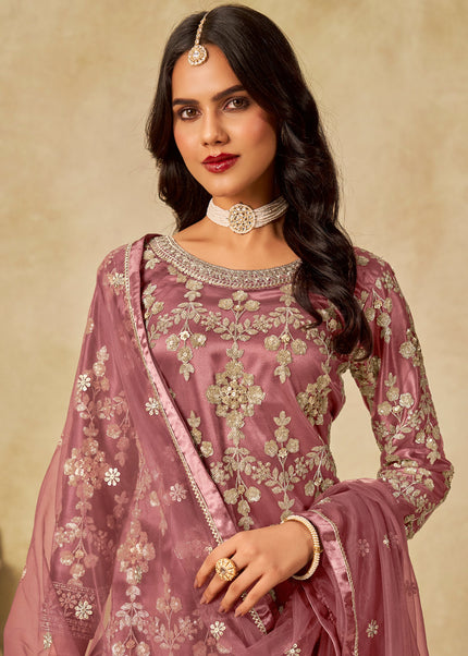 Pink Embroidered Sharara Suit