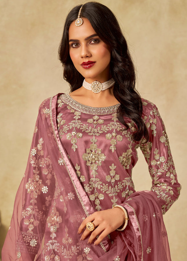 Pink Embroidered Sharara Suit