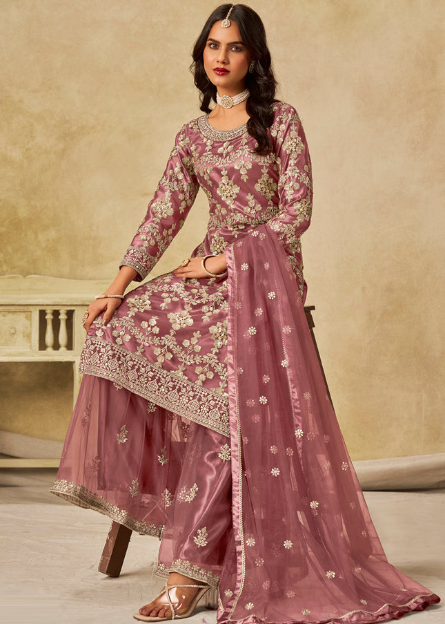 Pink Embroidered Sharara Suit