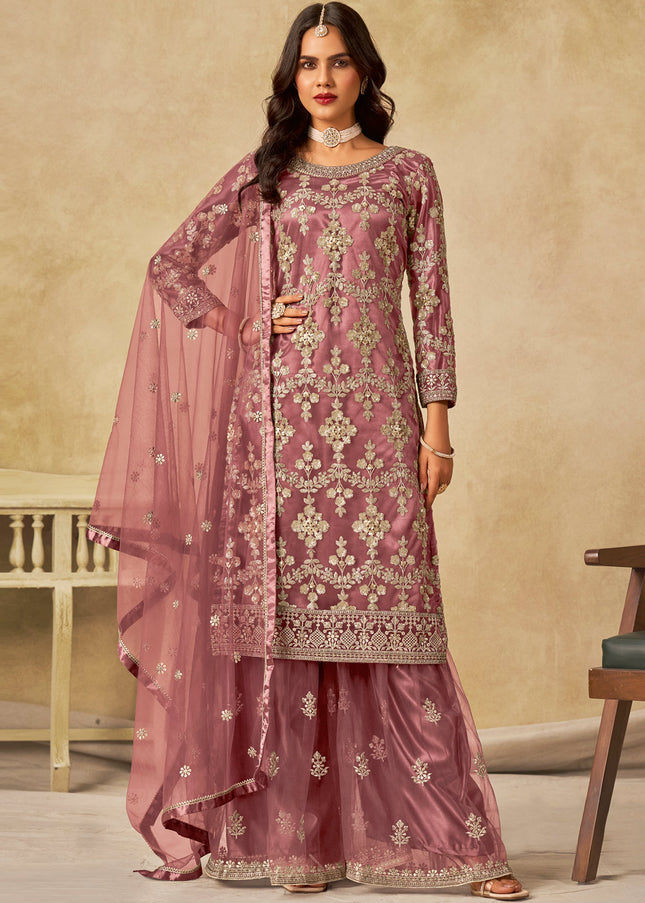 Pink Embroidered Sharara Suit