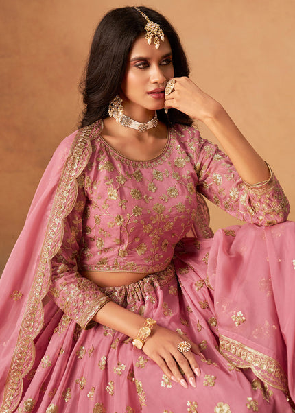 Pink Embroidered Lehenga Choli