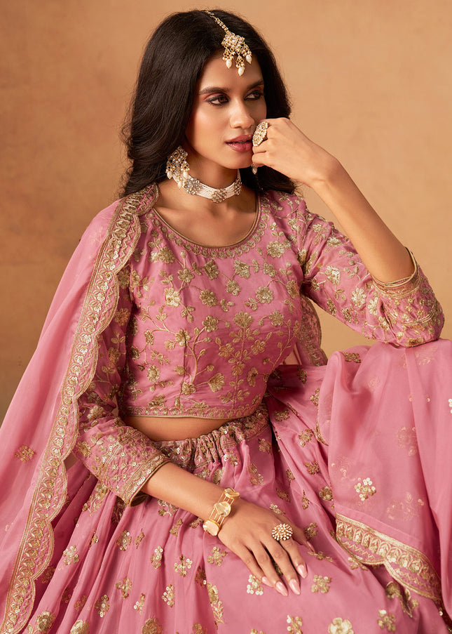 Pink Embroidered Lehenga Choli
