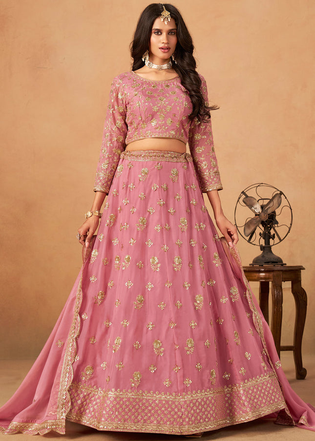 Pink Embroidered Lehenga Choli