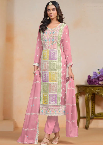 Pink Embroidered Pant Style Suit