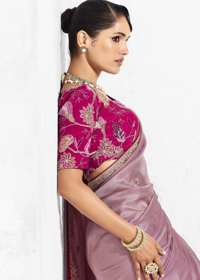 Pink Embroidered Festive Saree