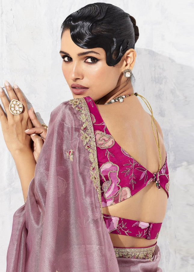 Pink Embroidered Festive Saree