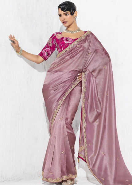 Pink Embroidered Festive Saree