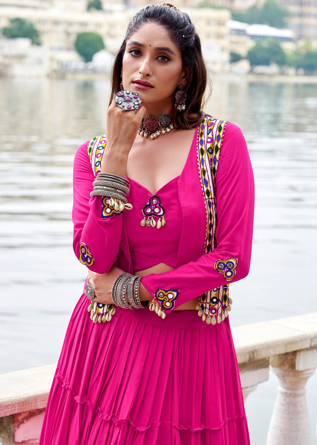 Pink Embroidered Jacket Style Lehenga Choli