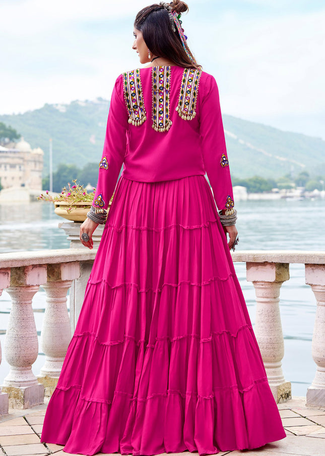 Pink Embroidered Jacket Style Lehenga Choli