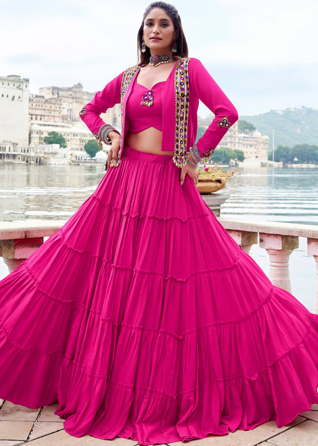 Pink Embroidered Jacket Style Lehenga Choli
