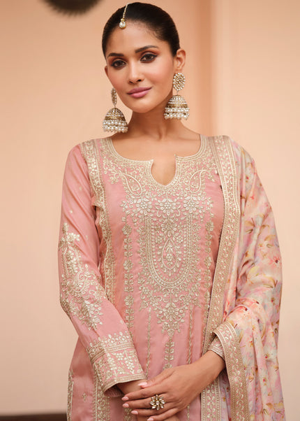 Pink Embroidered Sharara Suit