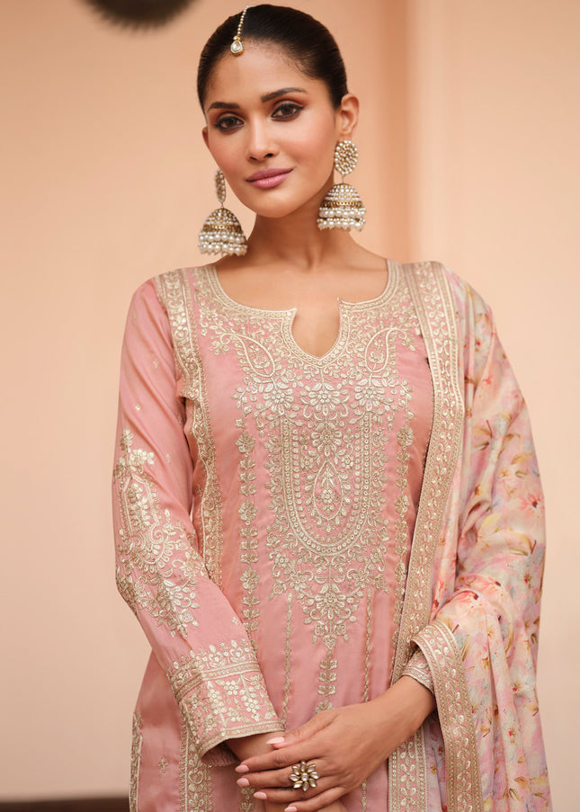Pink Embroidered Sharara Suit