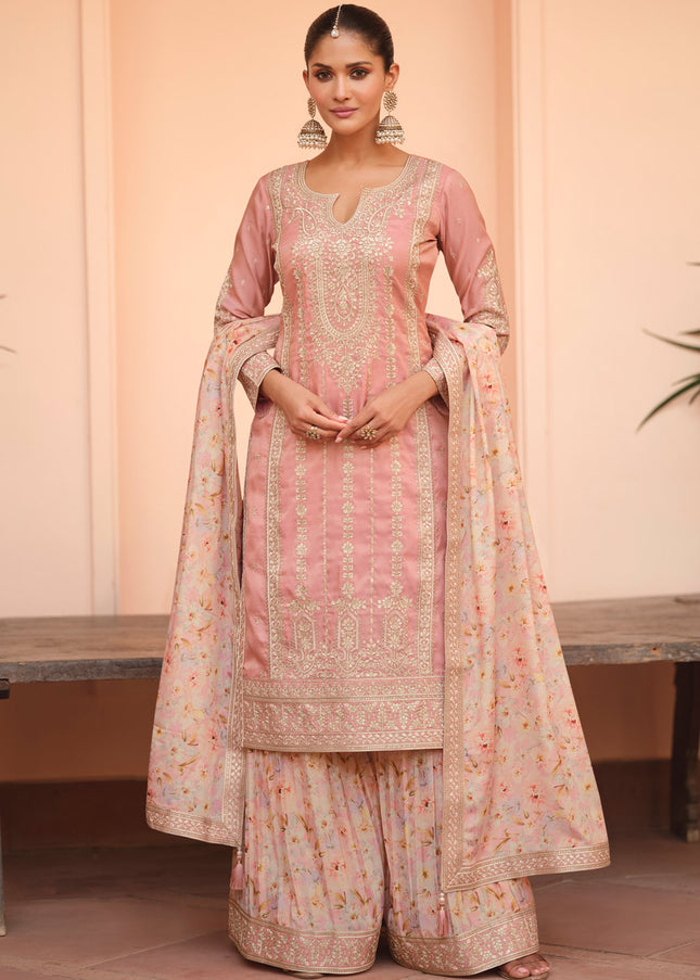 Pink Embroidered Sharara Suit