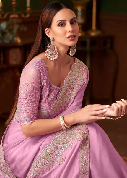 Pink Embroidered Saree