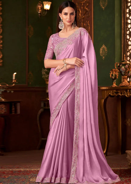 Pink Embroidered Saree