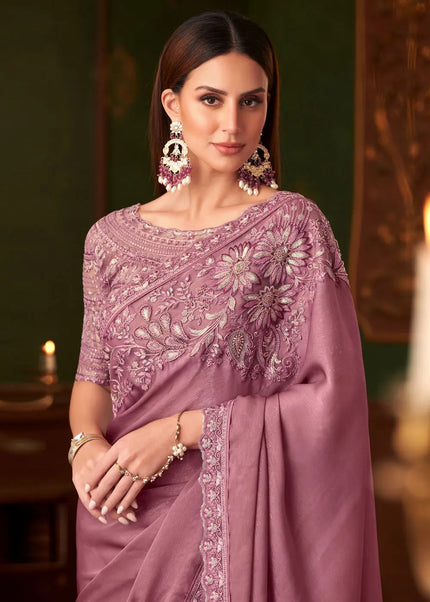 Pink Embroidered Saree