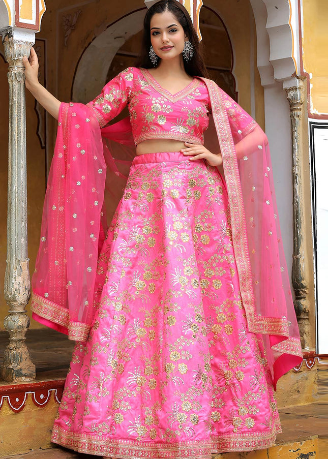 Pink Embroidered Lehenga Choli