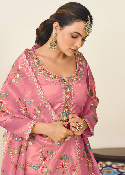 Pink Embroidered Pant Style Suit