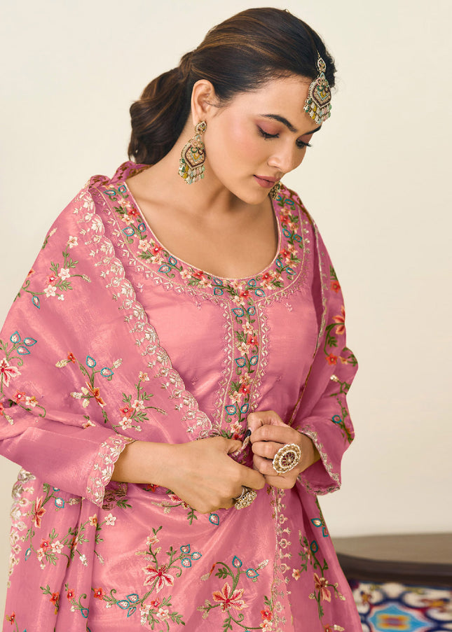 Pink Embroidered Pant Style Suit
