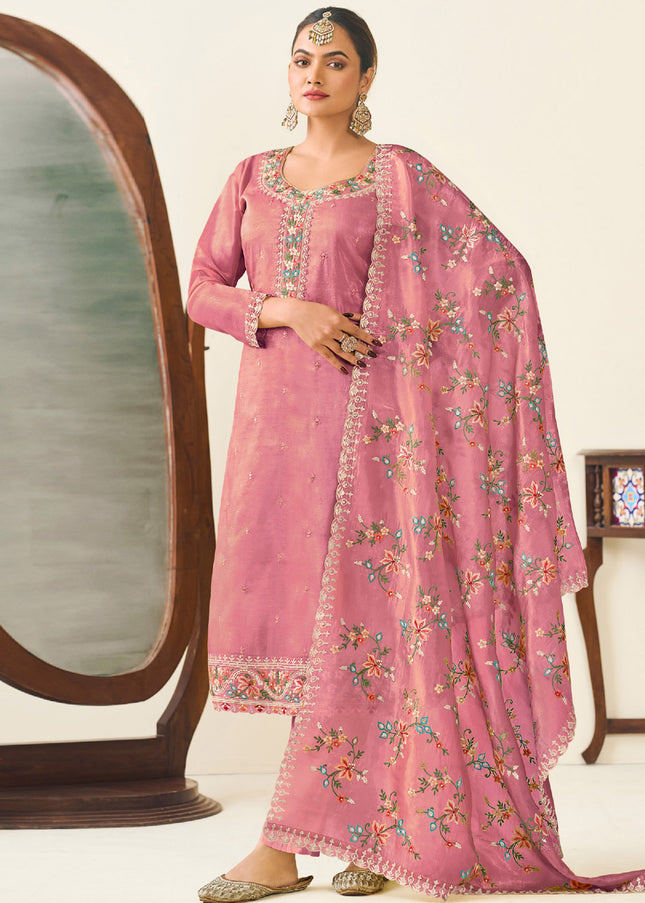 Pink Embroidered Pant Style Suit