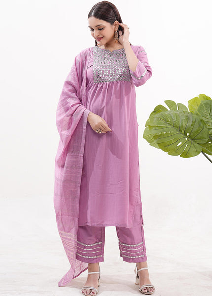 Pink Embroidered Pant Style Suit