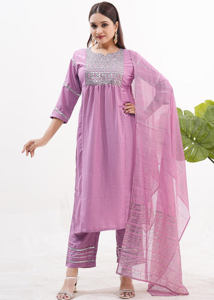 Pink Embroidered Pant Style Suit