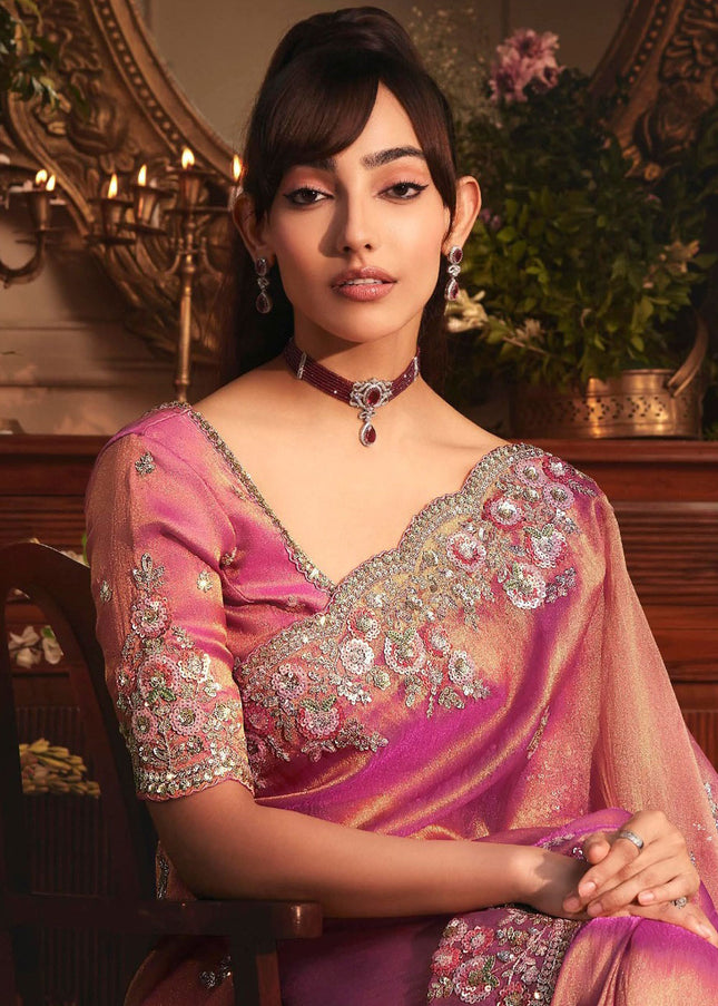 Pink Embroidered Festive Saree