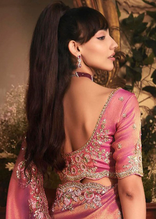 Pink Embroidered Festive Saree
