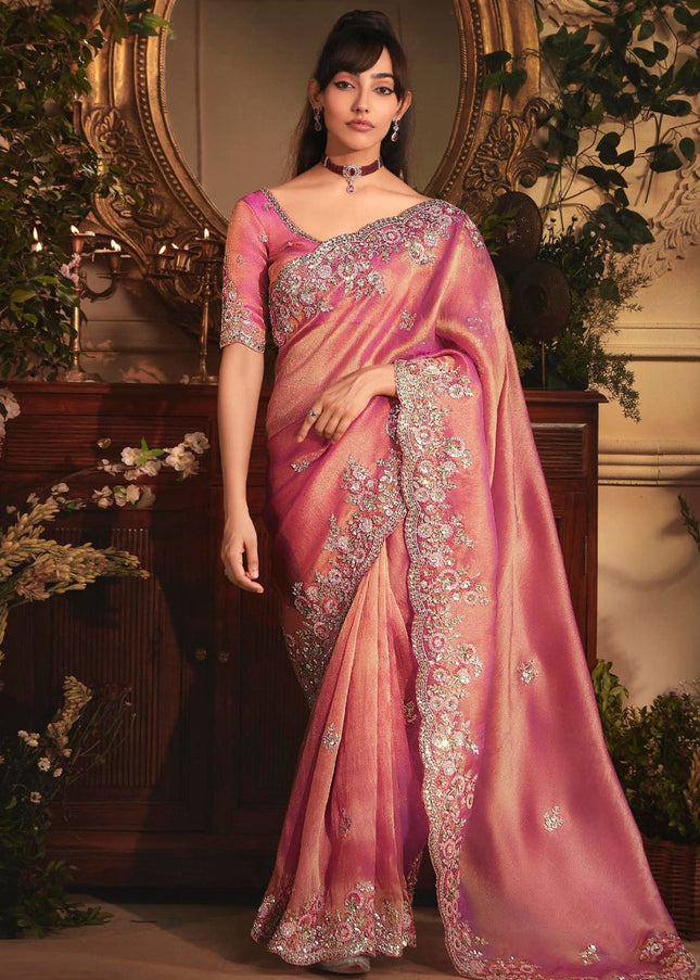 Pink Embroidered Festive Saree