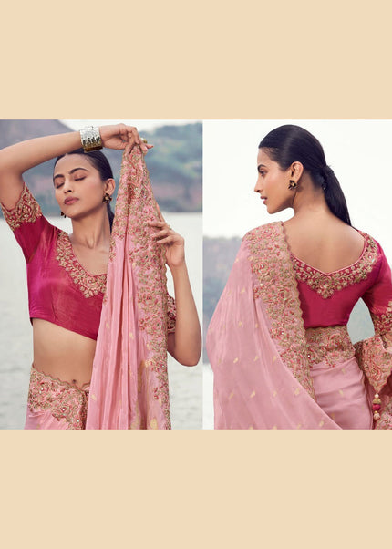 Pink Embroidered Wedding Saree