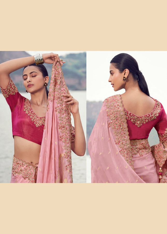 Pink Embroidered Wedding Saree