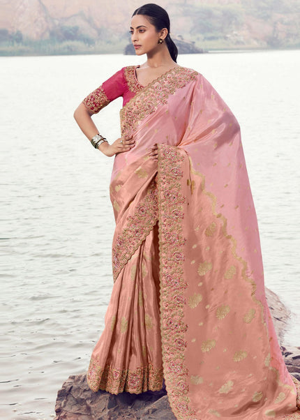 Pink Embroidered Wedding Saree