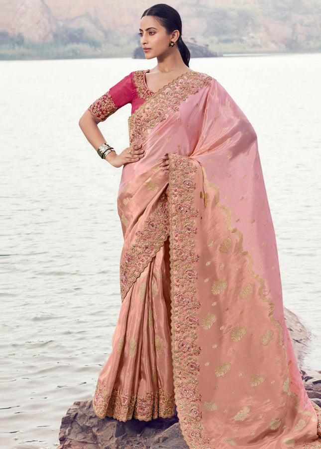 Pink Embroidered Wedding Saree