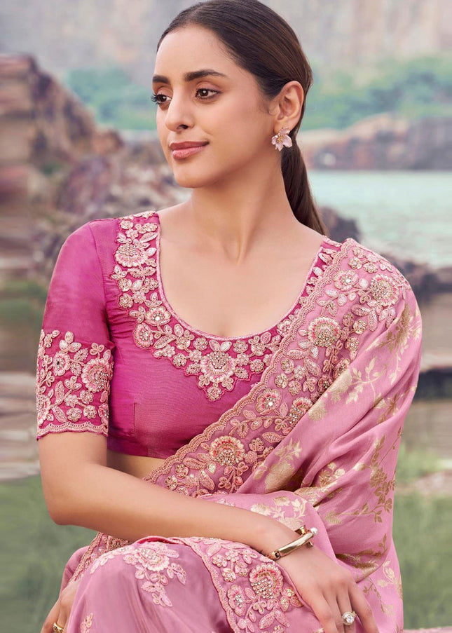 Pink Embroidered Wedding Saree