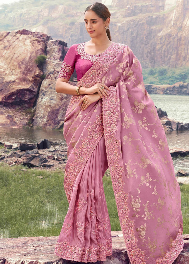 Pink Embroidered Wedding Saree