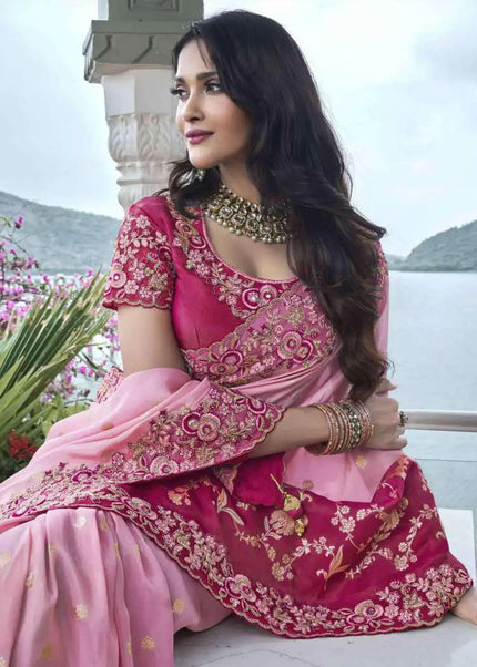 Pink Embroidered Wedding Saree