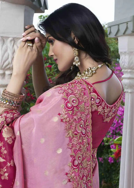 Pink Embroidered Wedding Saree