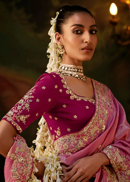 Pink Embroidered Festive Saree
