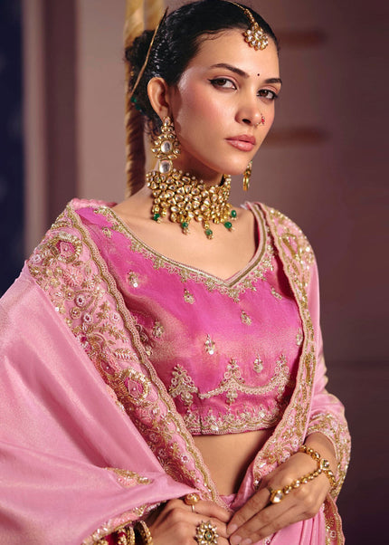 Pink Embroidered Wedding Saree